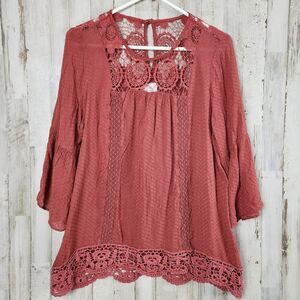Knox Rose Lace Bell Sleeve Tunic Top Rustic Size Medium